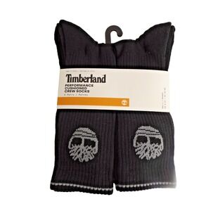 TIMBERLAND🌳-6 Pair!- Black Crew Socks Reinforced Cushion Men's Size 9-12 *NEW